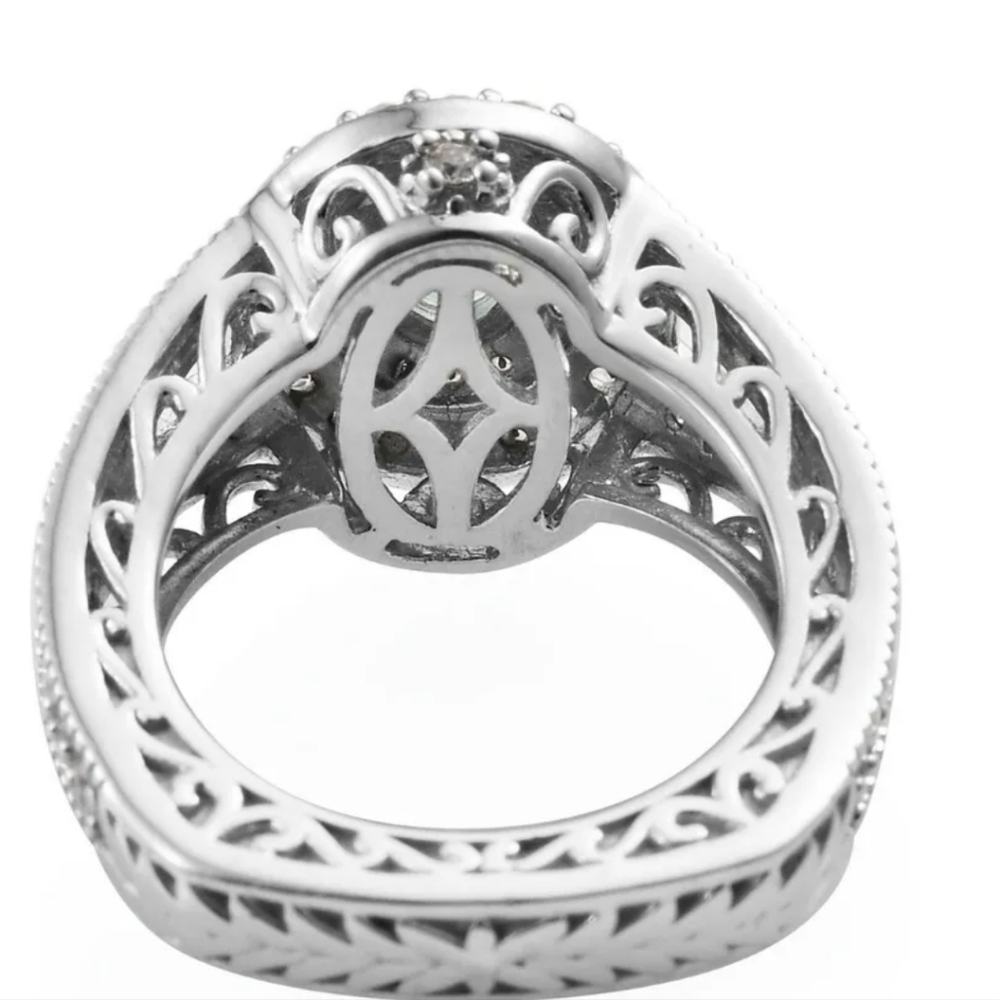 Grandidierite & Cambodian White Zircon Ring in Platinum/ Sterling Silver! Sz 5! - Picture 3 of 5
